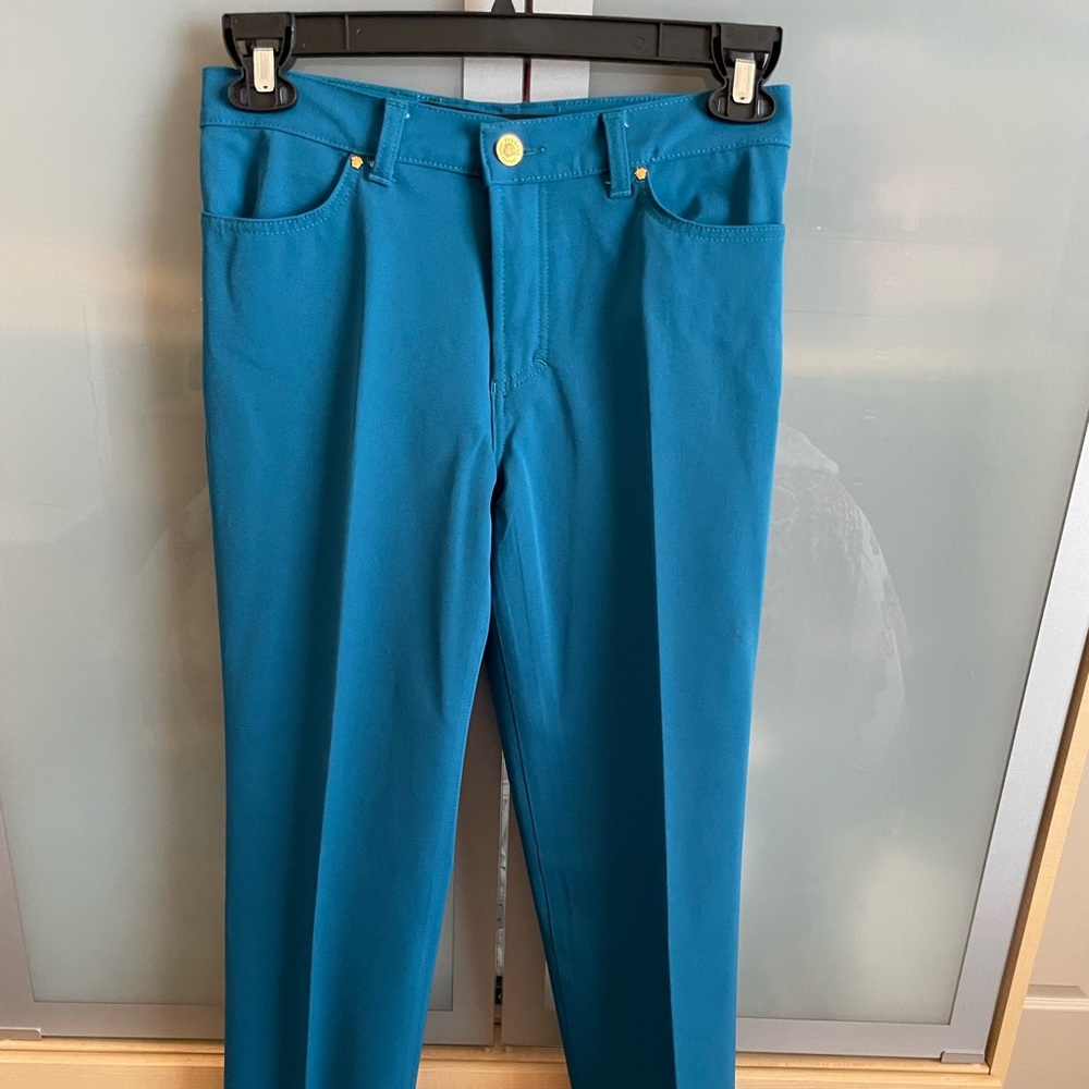 Versace jean couture teal 4 pocket pants with brand gold treating . Beautiful!